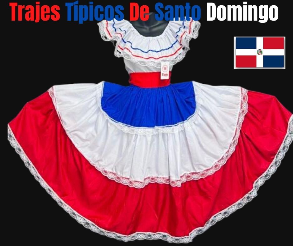 Caribe Typical 3 P/C Set Flag Color Skirt Set, Ropa Tipica Del Caribe. (3 Piece)