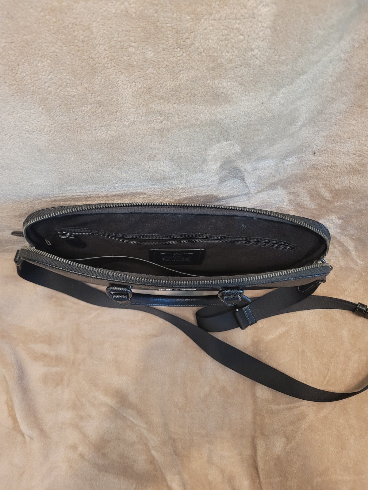 Coach Compact Briefcase Bag Liam Crossgrain Black Leather with Black Hardware