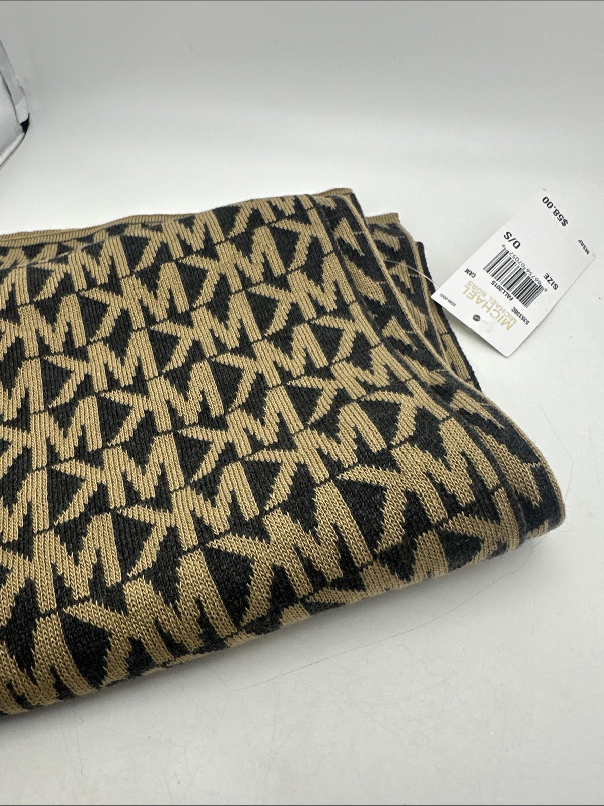 MICHAEL KORS KNITTED FABRIC,ACRYLIC CAMEL+BLACK SCARF,SHAWL,WRAP