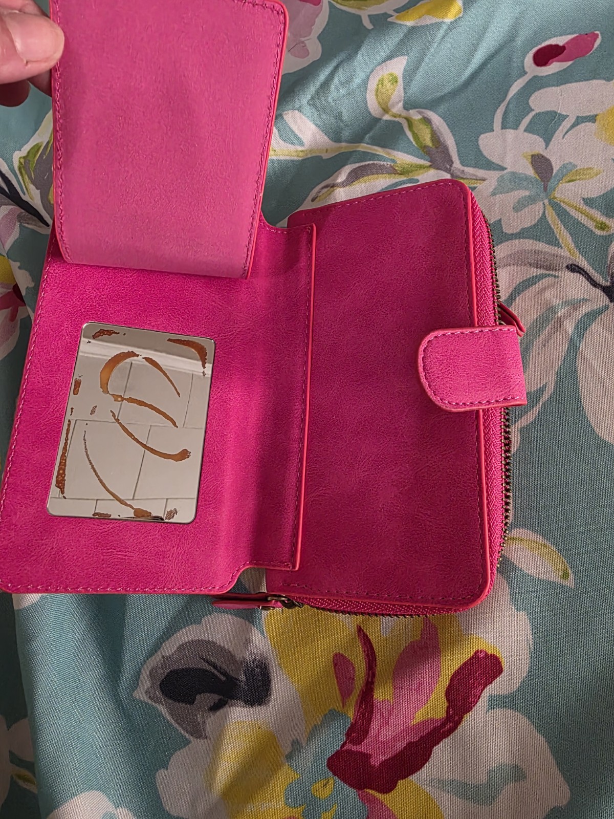 BRG Pink Zip-Around Wristlet Wallet, Snap Closure, Card Slots & ID Window