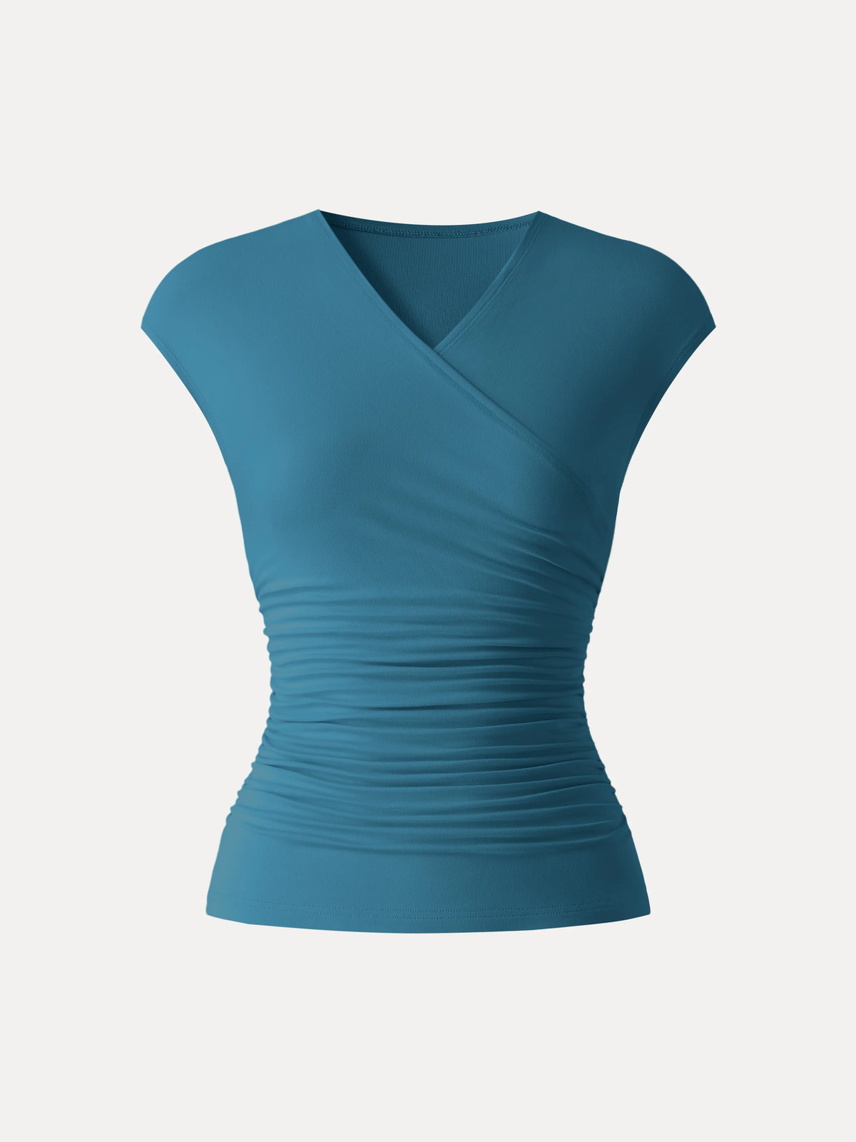 OGL SkinKiss Cooling Surplice Ruched Cap Sleeve Summer Top