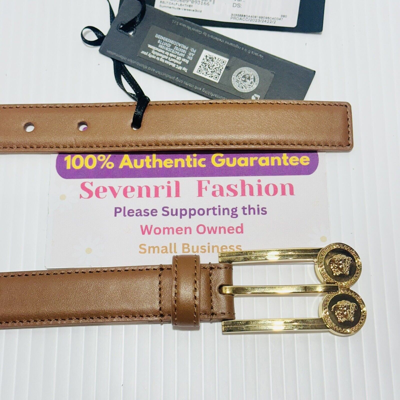 NWT Versace Belt Size Small 80cm 32″ Medusa Camel Brown Leather $500