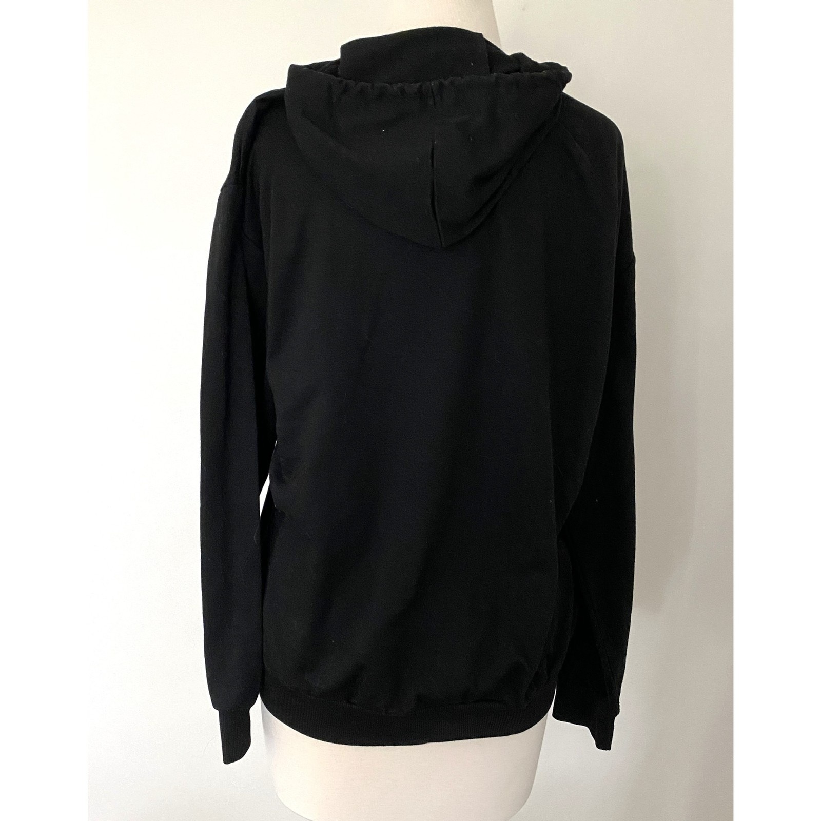Shein Rhinestone Letter Print Black Hoodie Mens Drawstring Streetwear Fashion M