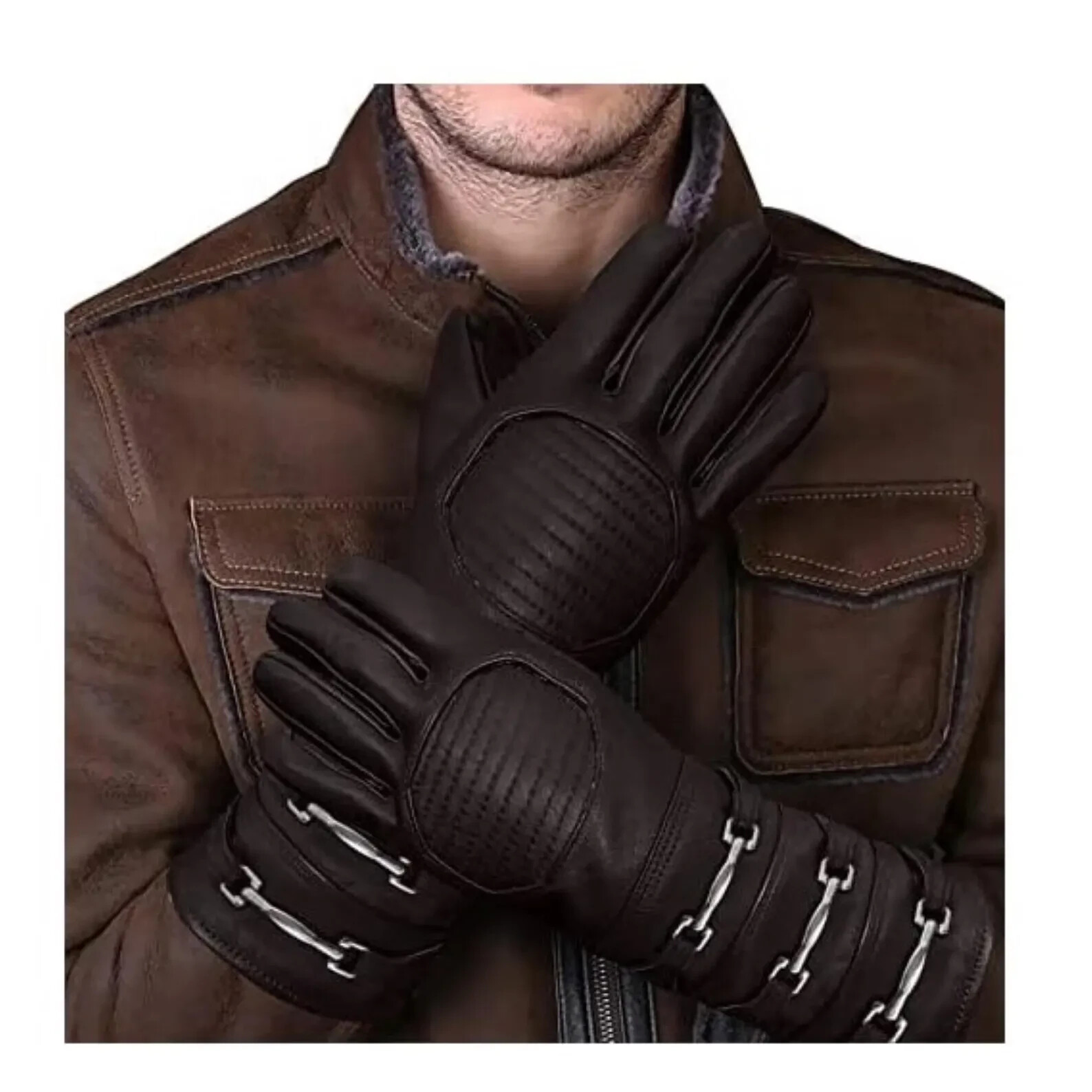 NWT URBAN BUCK Leather Cosplay Mens Gauntlet Gloves Sheepskin XL $150