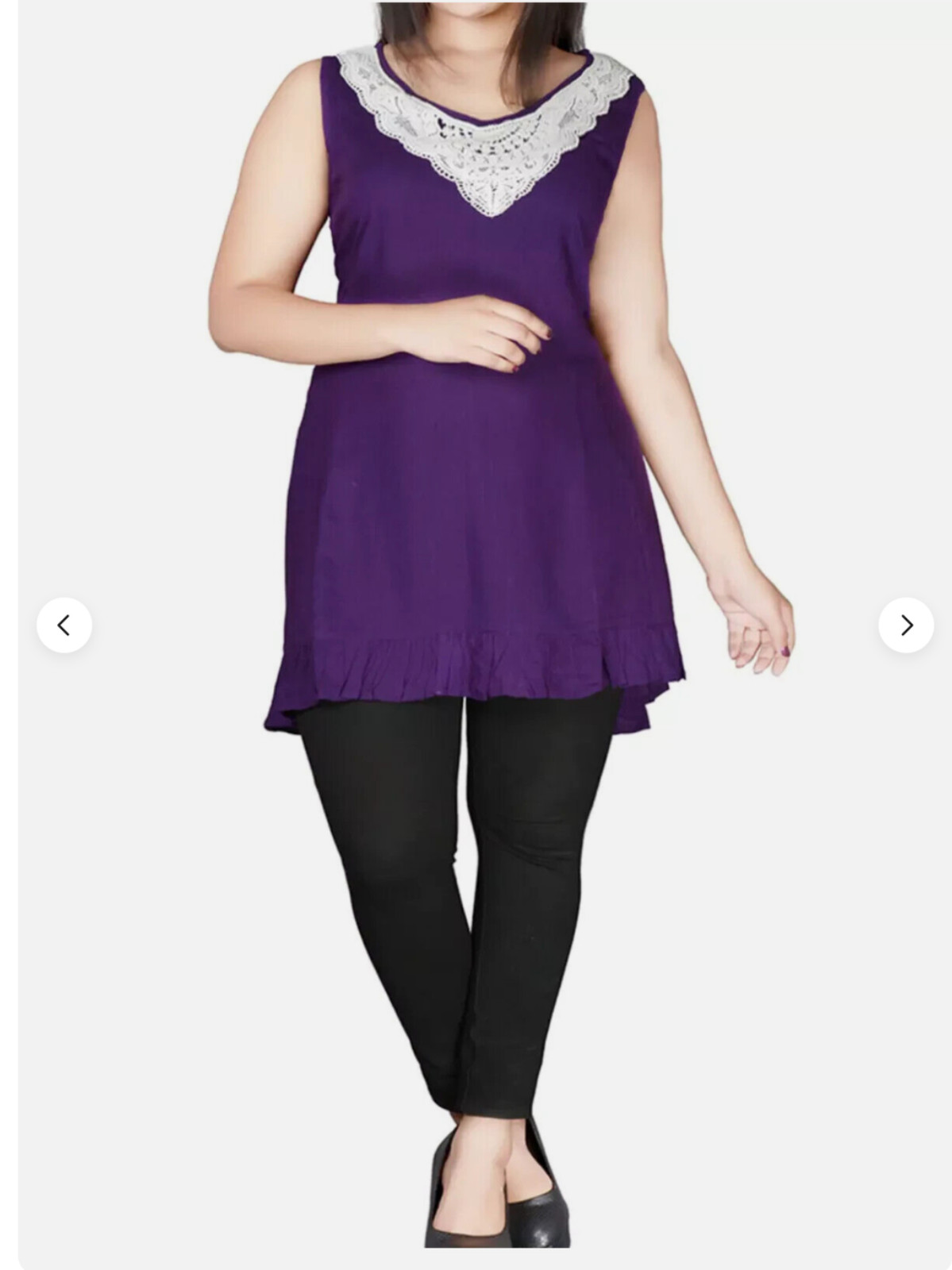 EAON Plus Purple Long TUNIC TOP Crochet Plus Size 18 20 22 24 26 28 30 32 34 36