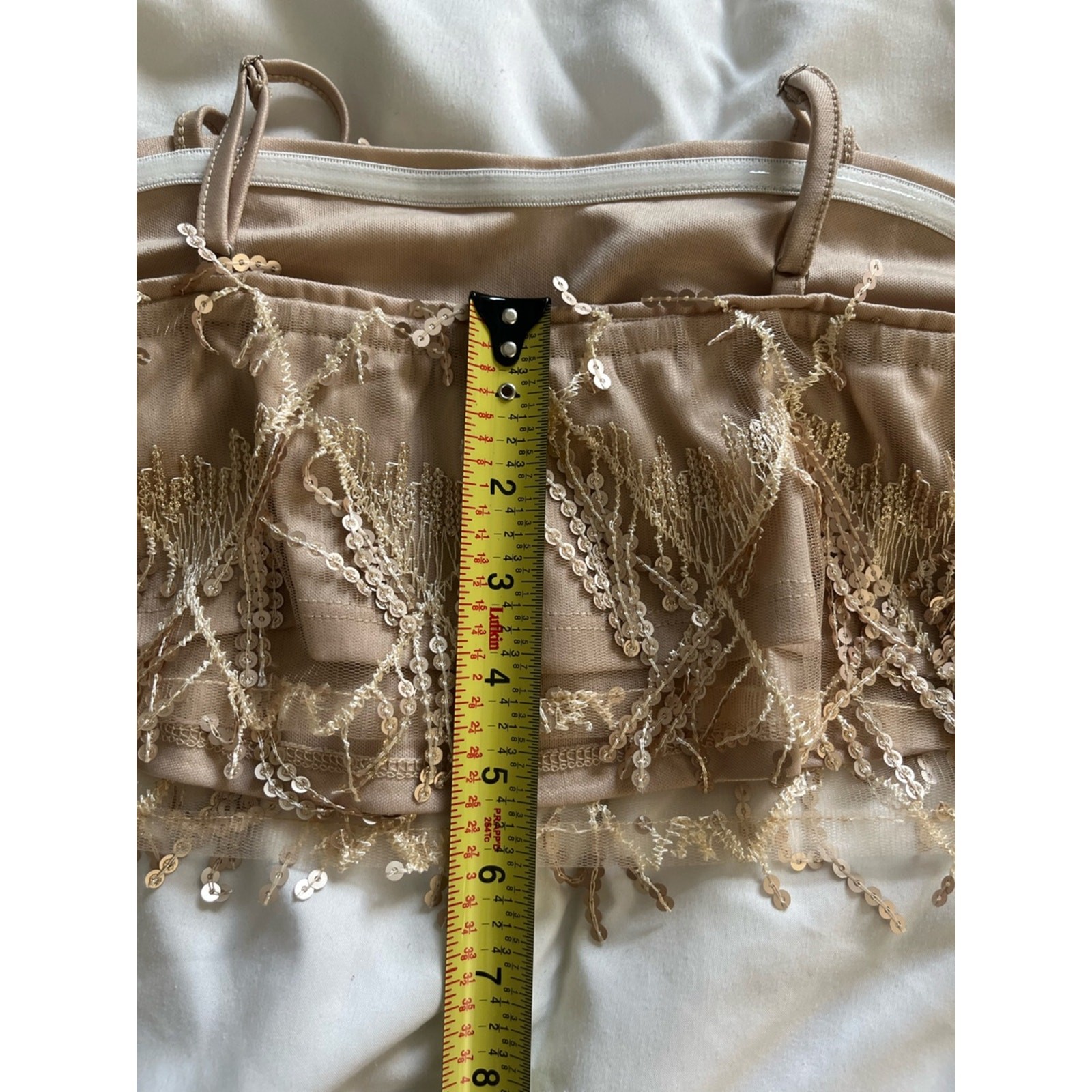 Rose Gold Sequin Fringe Festival Cropped Tank Women Medium Coquette Glam Y2K