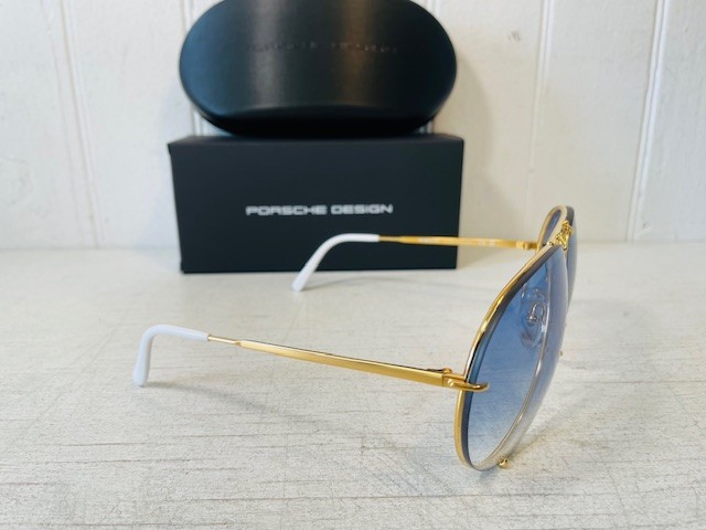PORSCHE DESIGN P8478 Yellow Gold Frame w 69mm Oversized Blue Lens Aviator $540