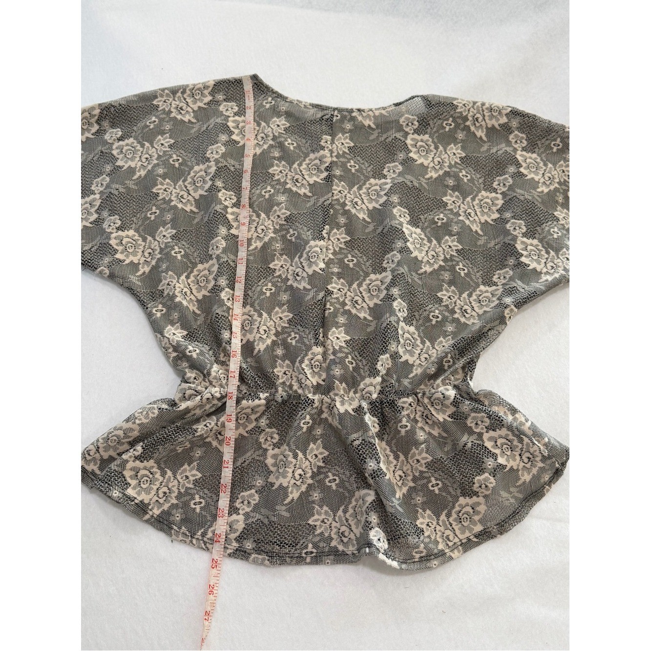 Vintage R Marks New York Sheer Lace Peplum Blouse Black Ivory Floral Mesh Top M