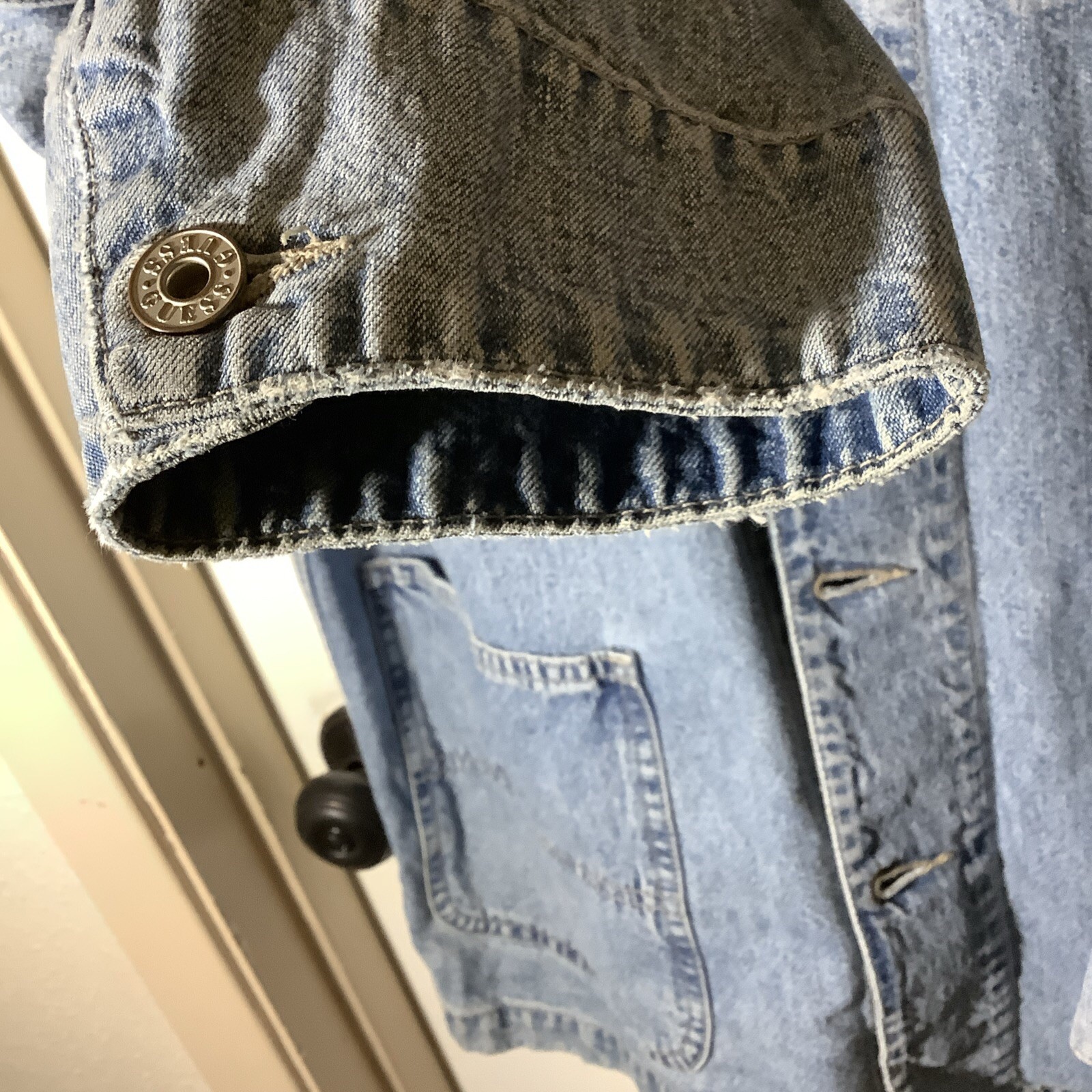 Vtg 80’s Guess USA Made Work Chore Coat 4 Blue Jeans Pocket Hip Hop Denim Xl