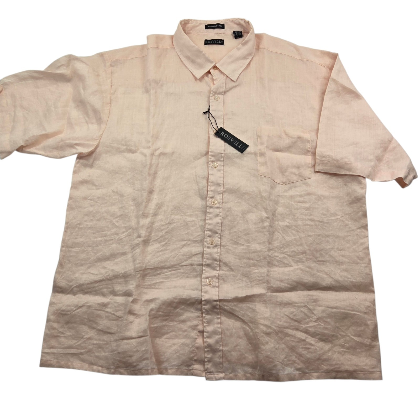 NWT Roevelle Washable Linen Pink Mens Shirt 2X 53X31 Short Sleeve
