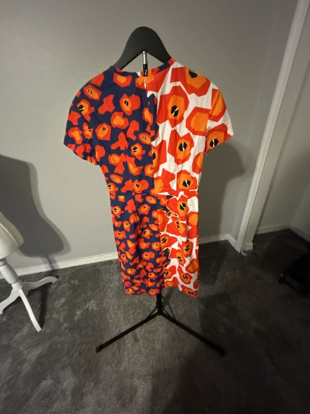 Jil Sander Navy Abstract Geometric Floral Print Cotton Sheath Dress