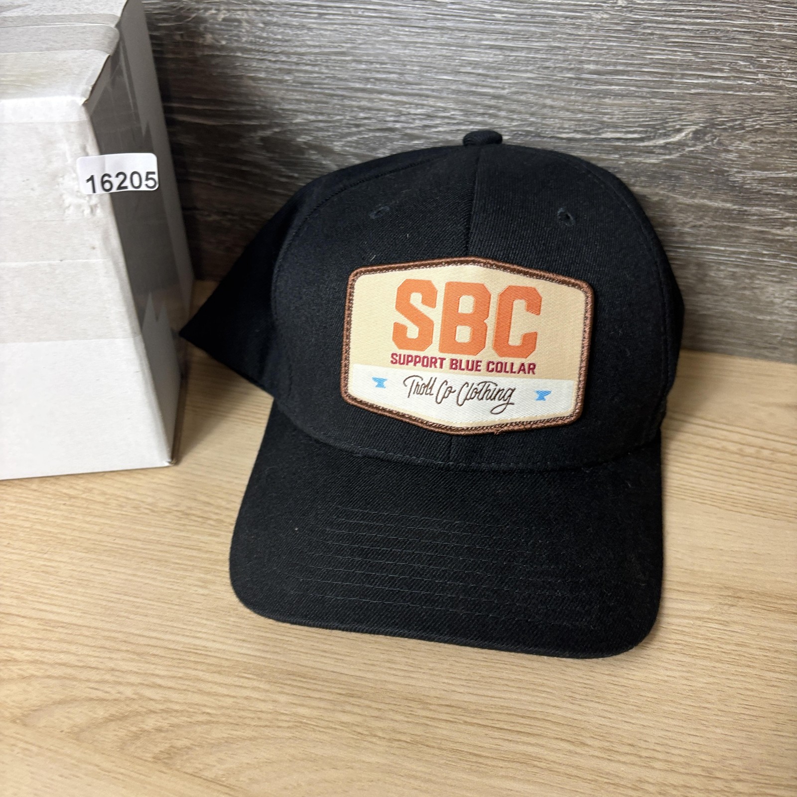 Troll Co Clothing Hat Cap Fitted Mens L-XL Black Patch Support Blue Collar SBC
