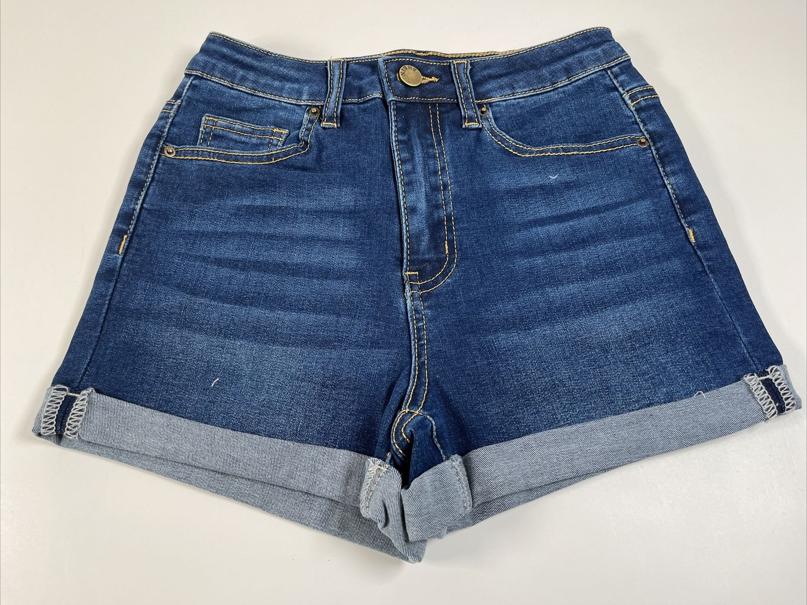 Shein Zipper Fly Cuffed Hem Denim Shorts Dark Wash Size XS (2)