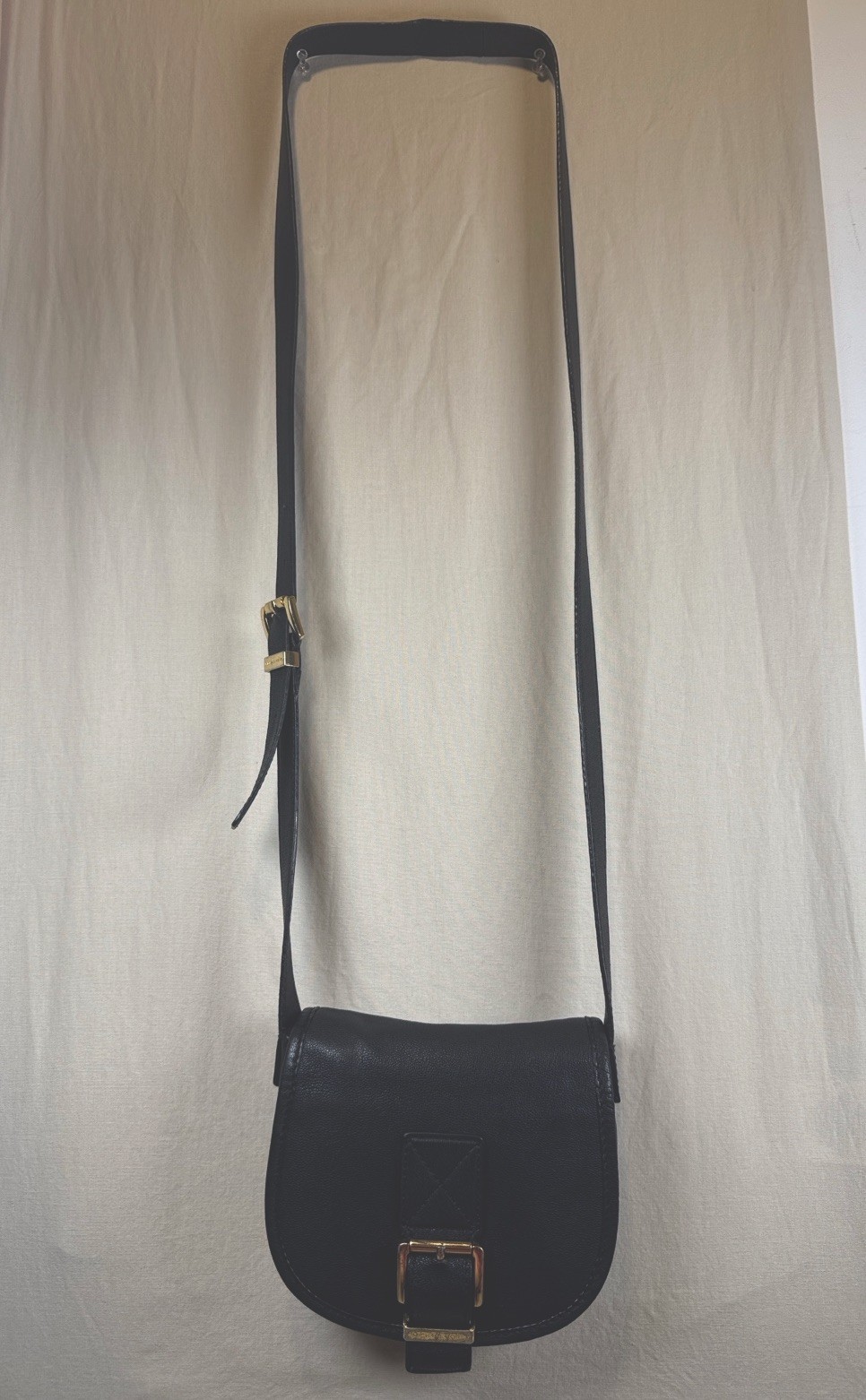 Michael Kors Black Leather Small Saddle Crossbody Bag Gold Buckle