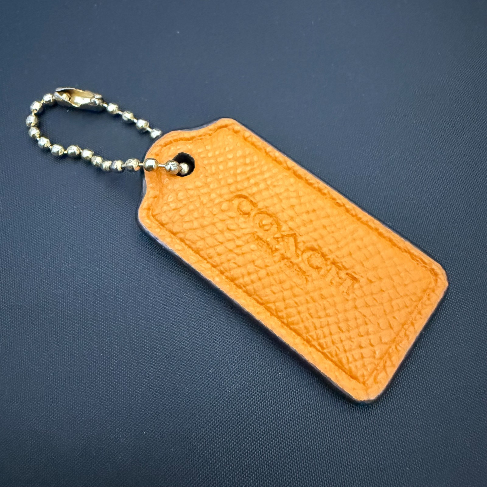 Vintage COACH Hang Tag Bag Charm Keychain leather Orange From Japan