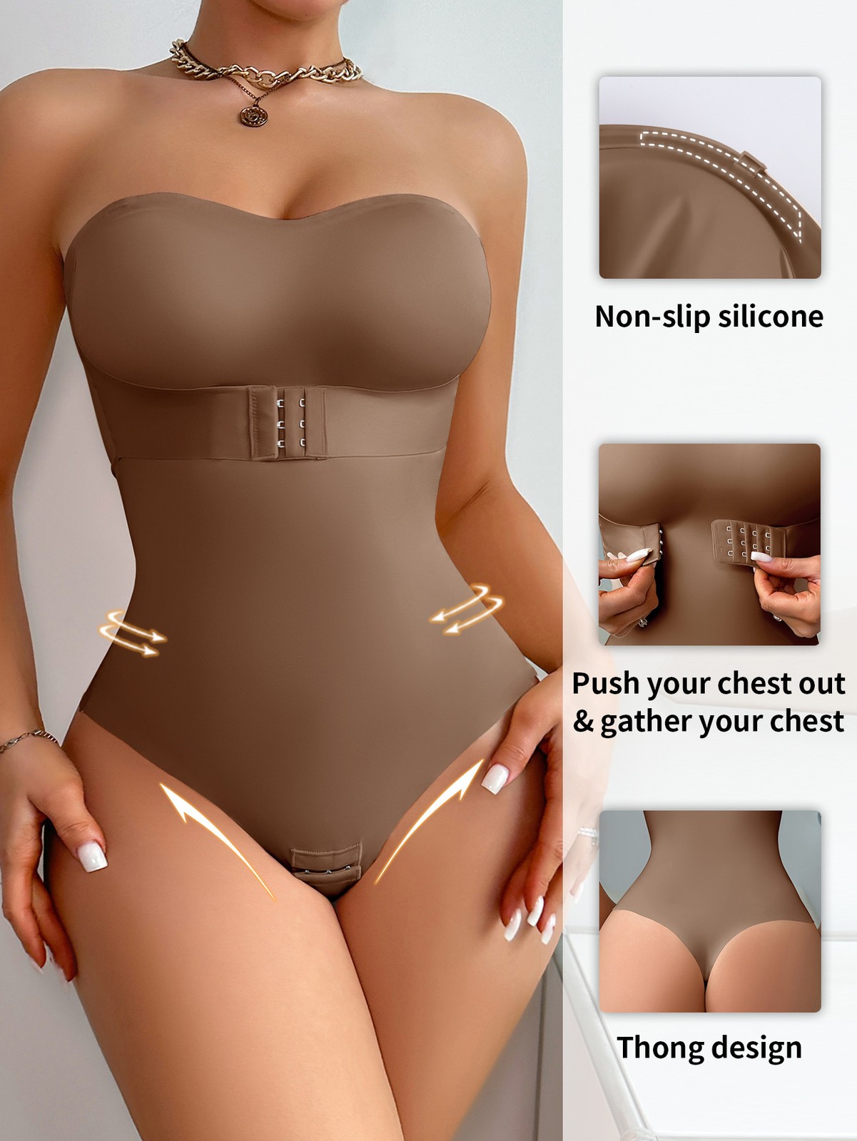 Ladies Bodysuit Adjustable Invisible Straps Anti-Slip Strip Tummy & Waist Shape