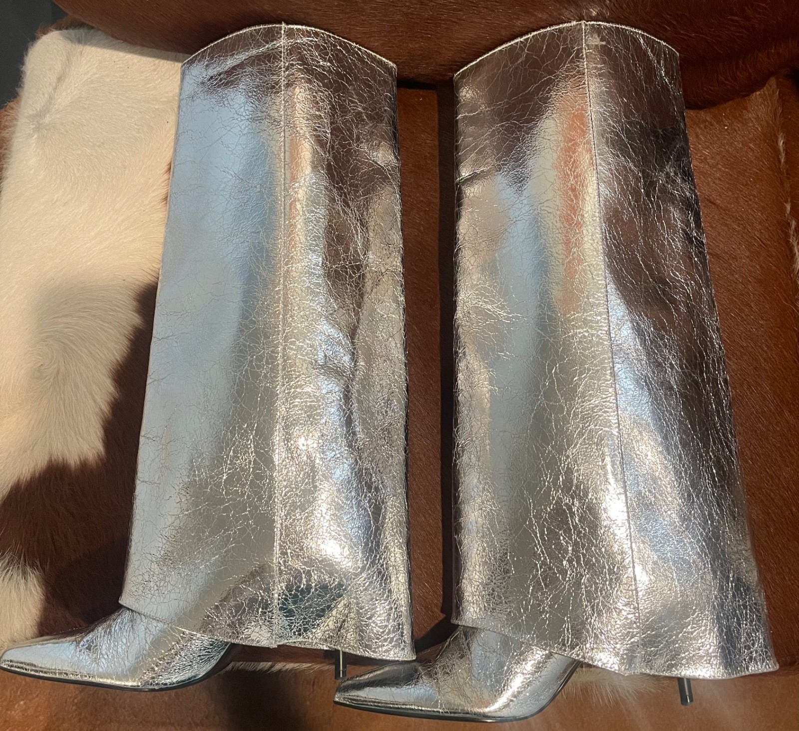 Zara Silver Metallic Gaiter Boots Sz 6 (36)