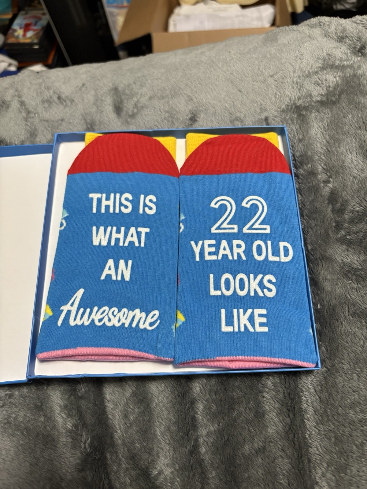Zmart Funny 22 Year Old Birthday Novelty Socks Blue/Red Unisex Adults 10-12