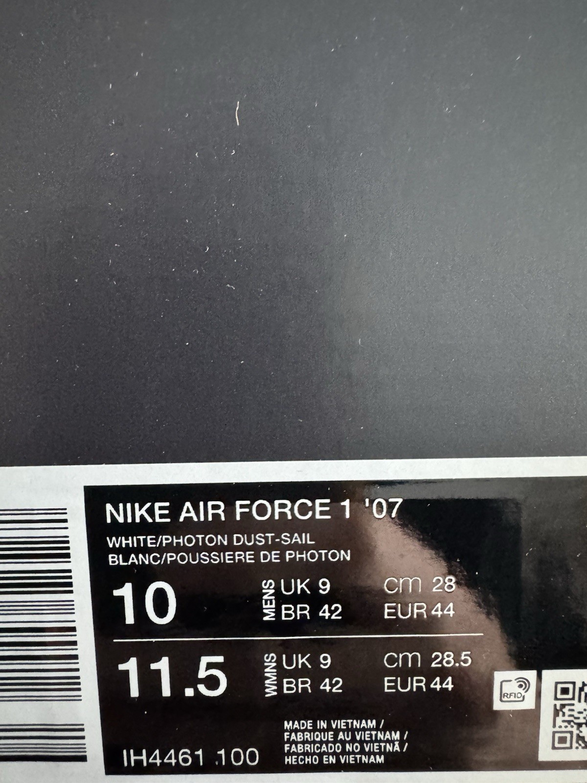Nike Air Force 1 Low ’07 White Photon Dust IH4461-100 Size 10
