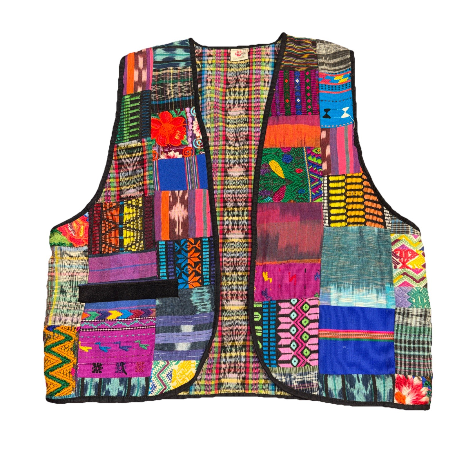Handmade Embroidered Huipil PatchWork Vest 100% Cotton Art To Wear Boho Flawed