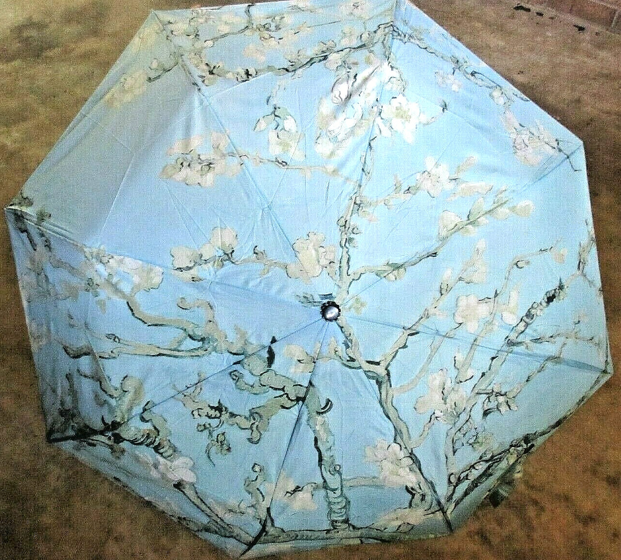 Almond Blossoms Van Gogh Print Compact Travel Umbrella Black Blue NWT Free Ship