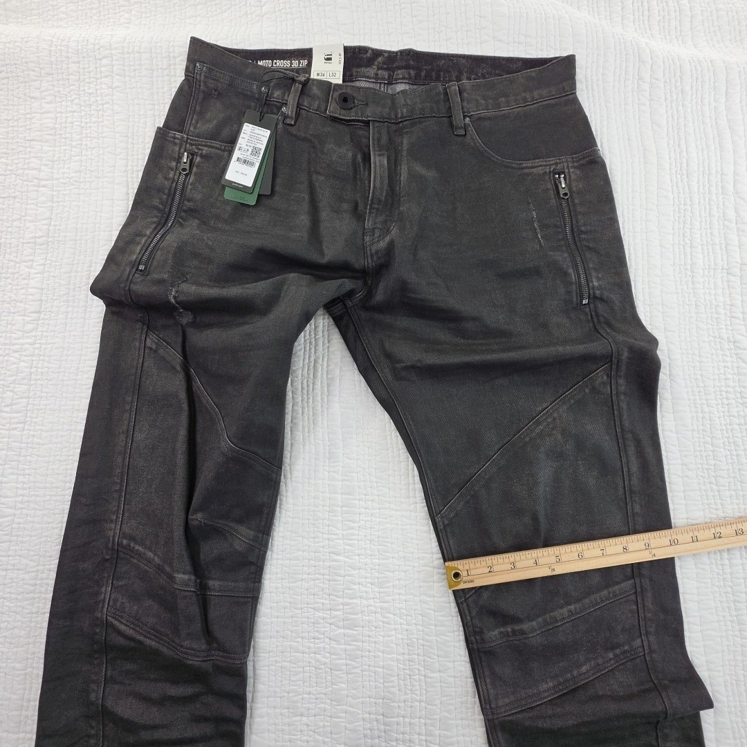 G-Star Raw Mens Black Jeans Ignition Destroyed 36×32 Moto Cross 3D Zip Slim