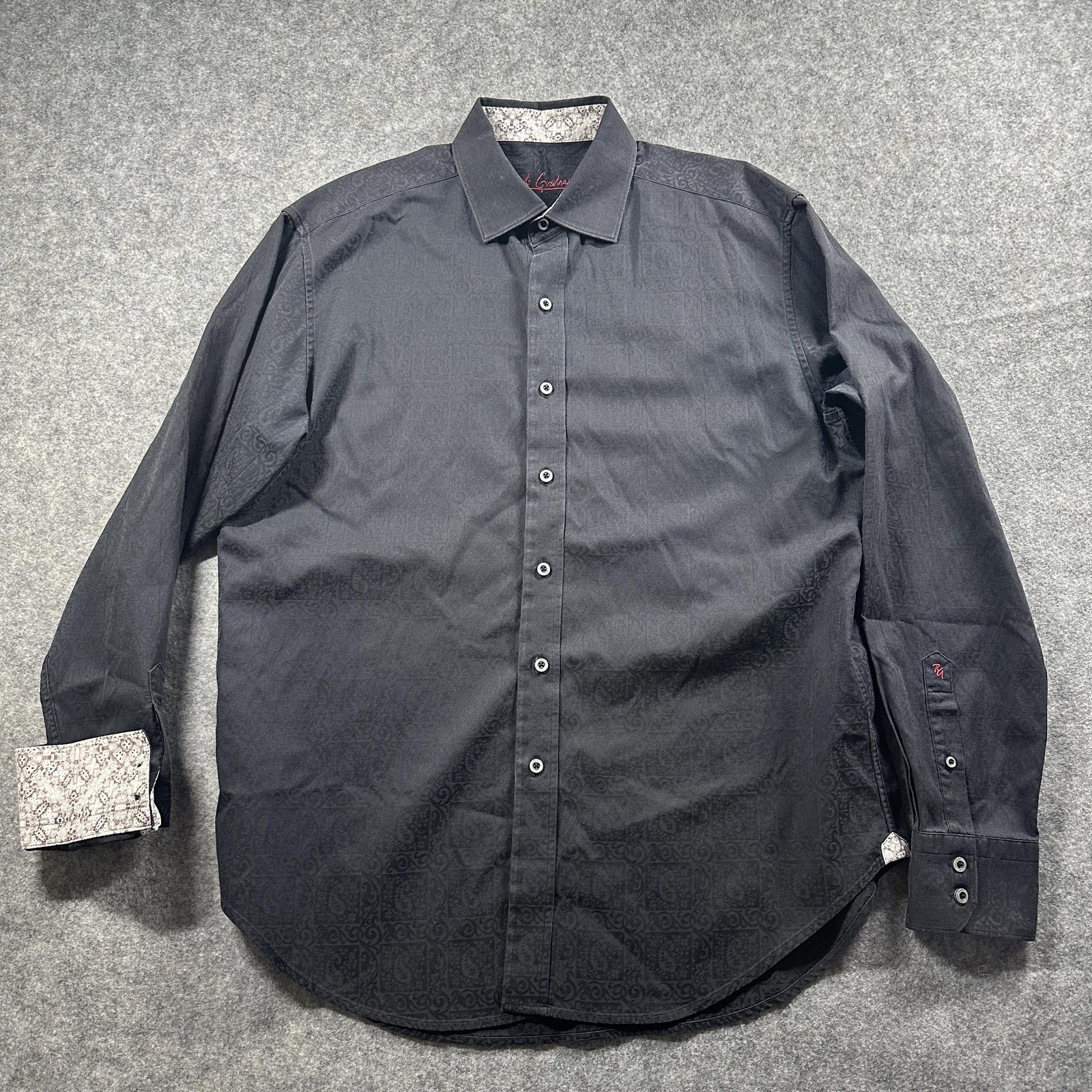 Robert Graham Shirt Mens Large Black Long Sleeve Button Down Tonal Jacquard