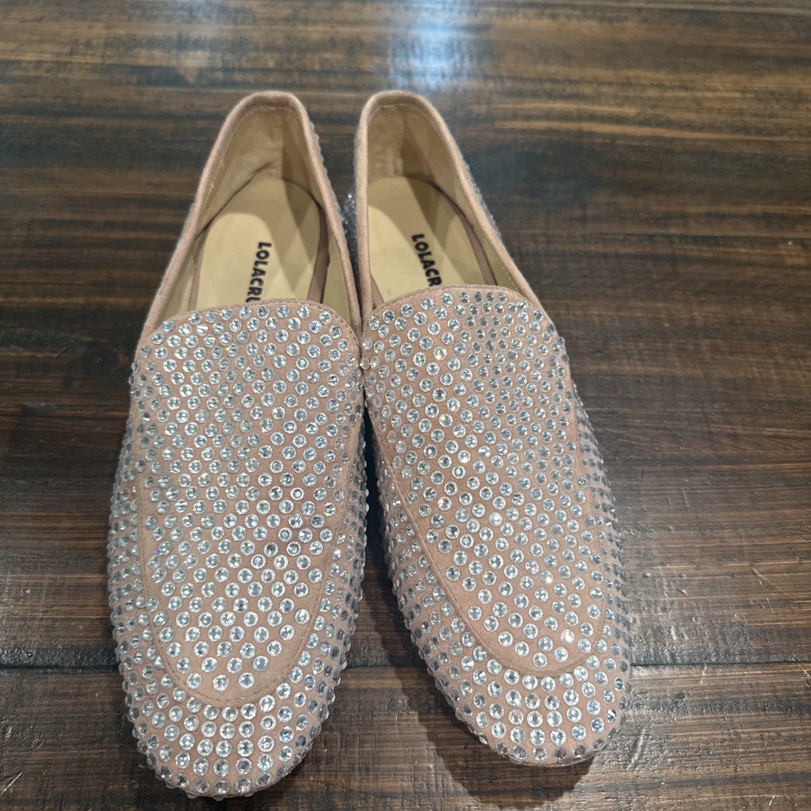 Lola Cruz Pink Rhinestone Loafers Size 40