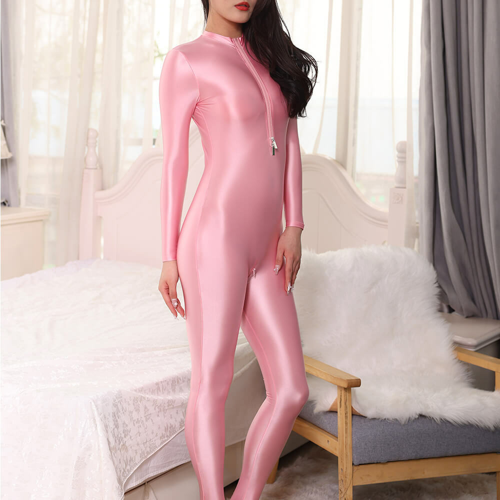 Women Wetlook Shiny Romper Bodycon Jumpsuit Zipper Open Crotch Bodysuit Lingerie
