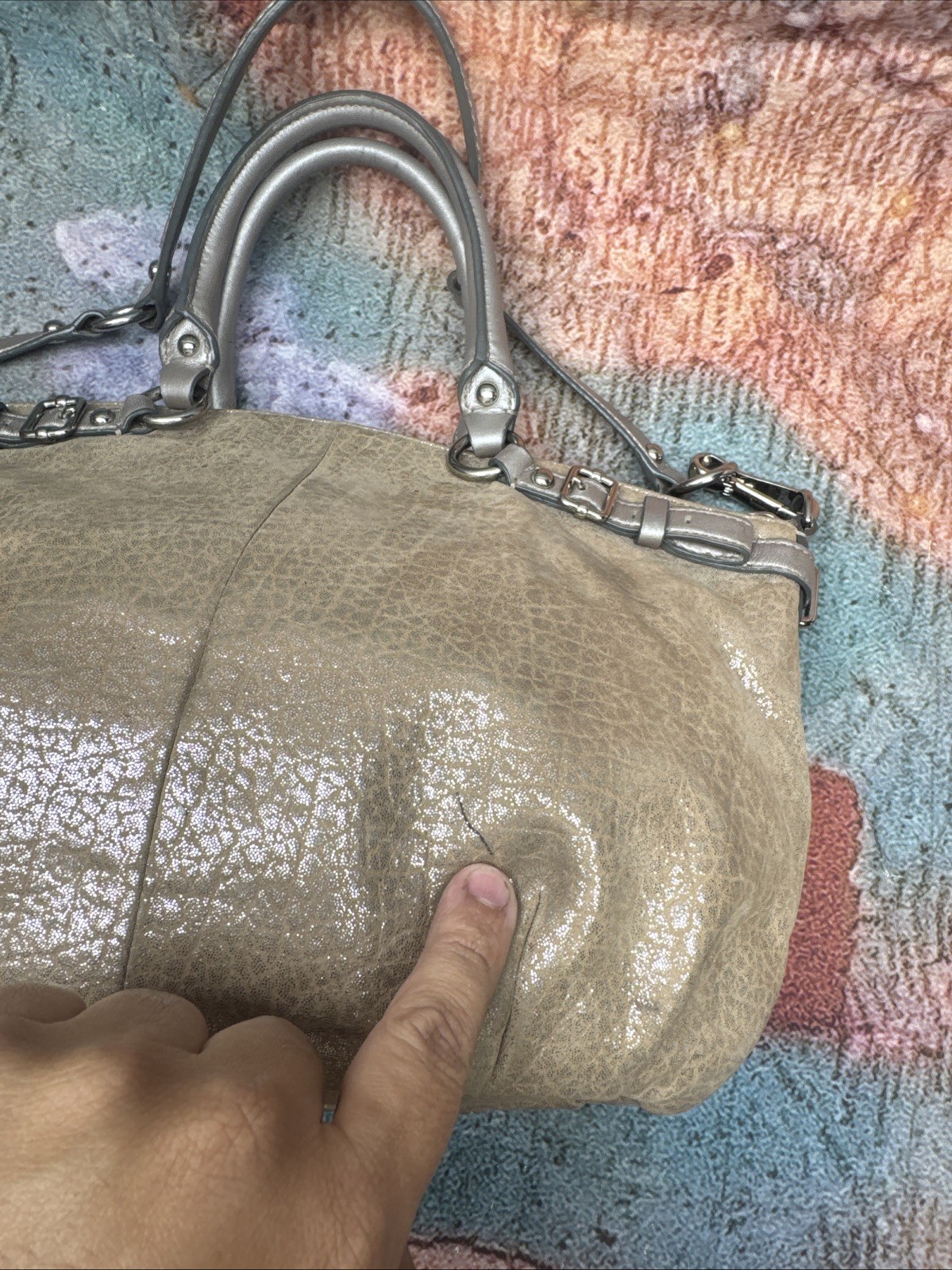 Coach 18931 Madison Sophia Gold Beige Embossed Metallic Leather Satchel Bag