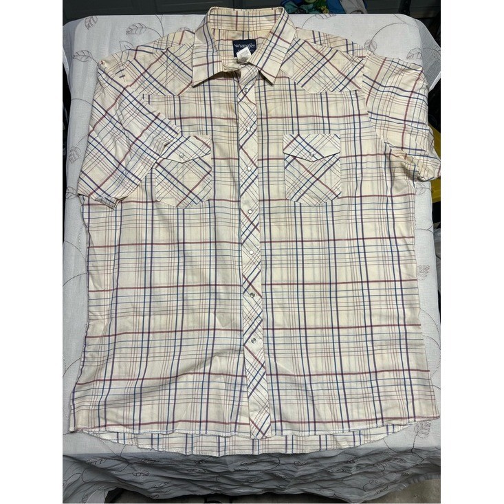 Vintage pearl button Wrangler Cream Plaid Short-Sleeve Button-Down Shirt N9.1