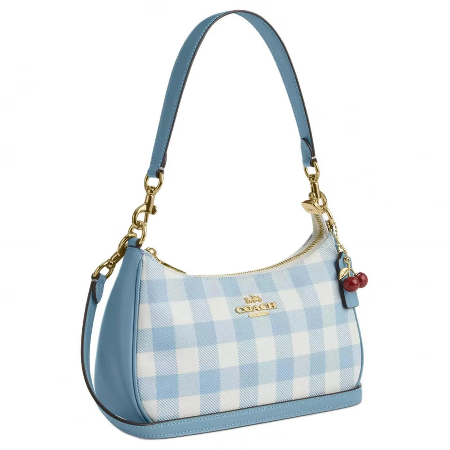 NWT Coach Teri CES65 Shoulder Bag Blue Gingham Crossbody Purse with Cherry Charm