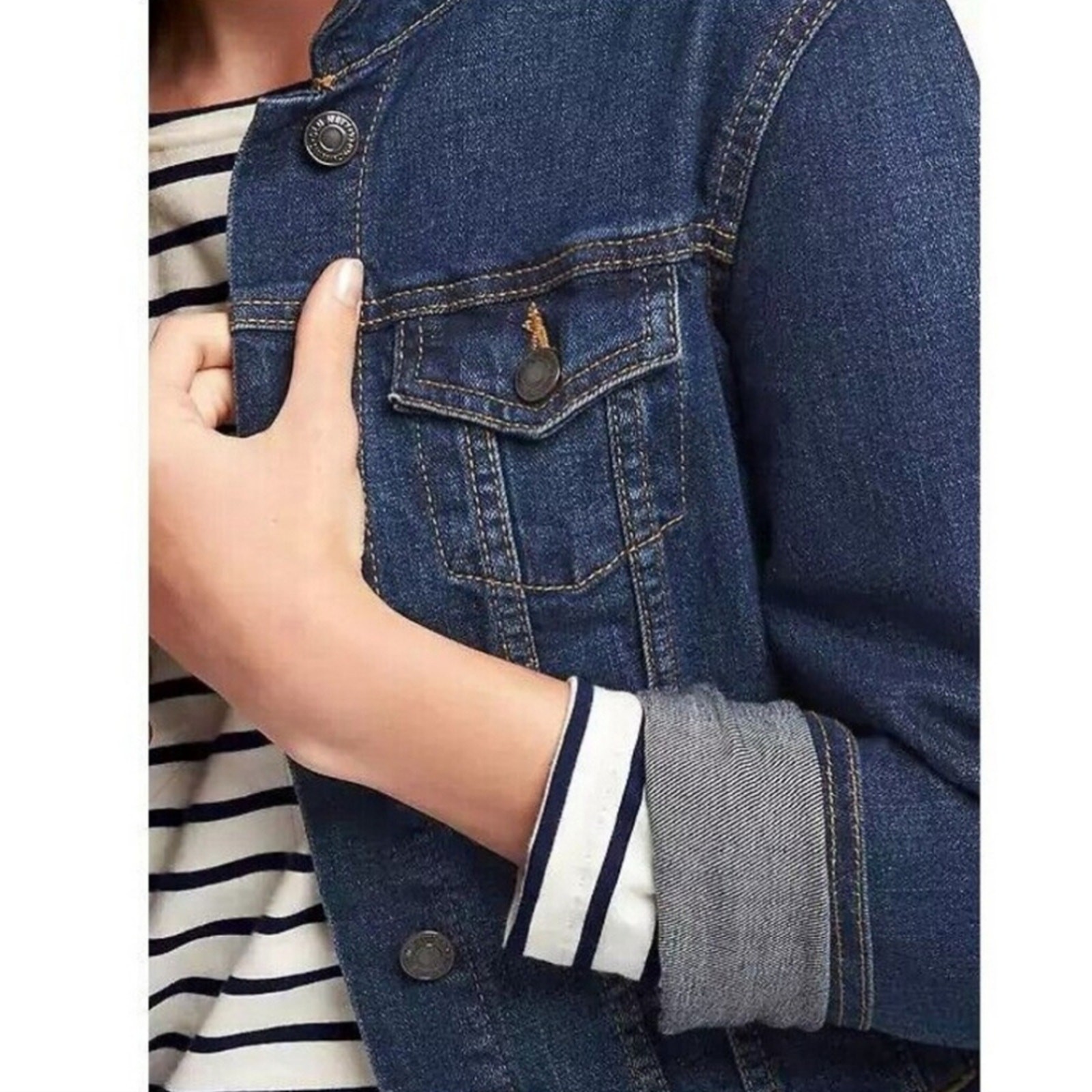 Old Navy Dark Denim Trucker Jacket Womens L Tall Oversized Utility Versatile EUC