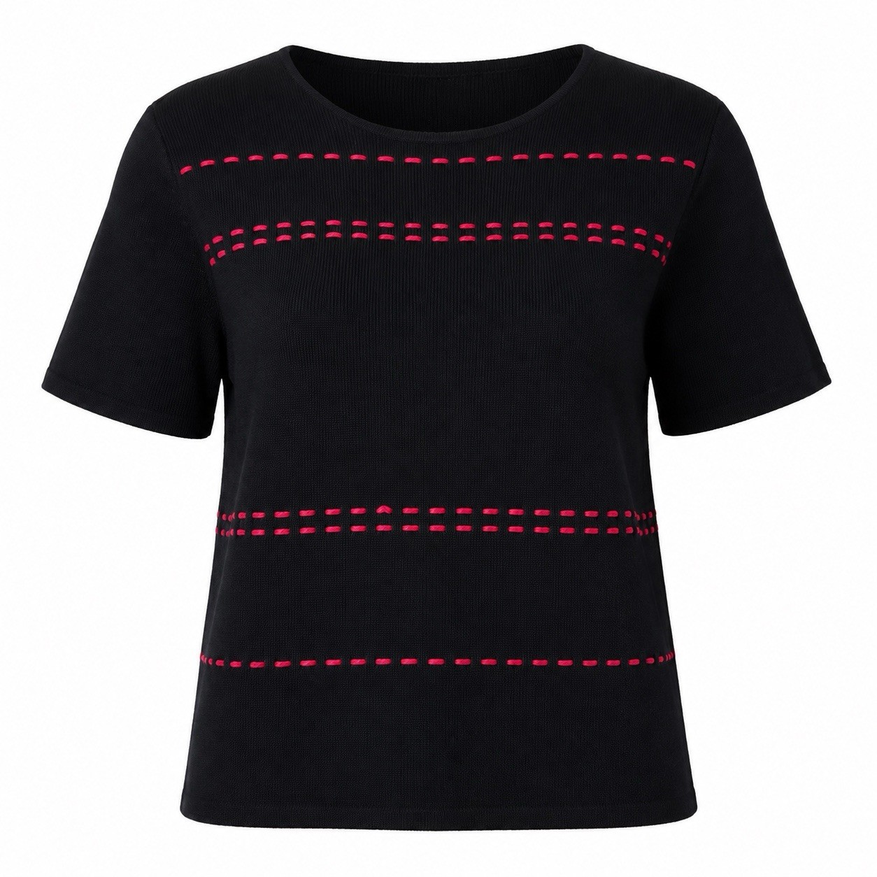 Y2K Norton McNaughton Women’s L Black Red Embroidered Stripe Knit Top NWT