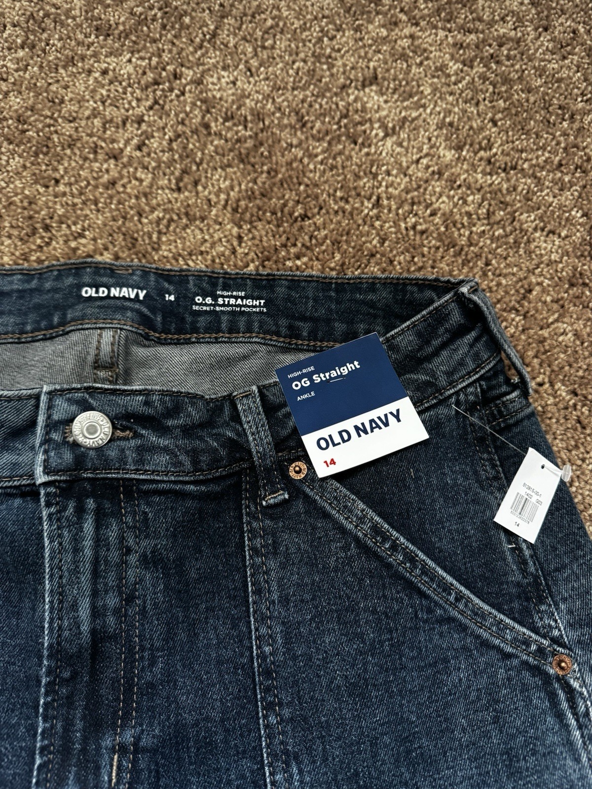 NWT Old Navy Womens High Rise Straight Jeans Sz14 Dark Wash. Utility with Seams