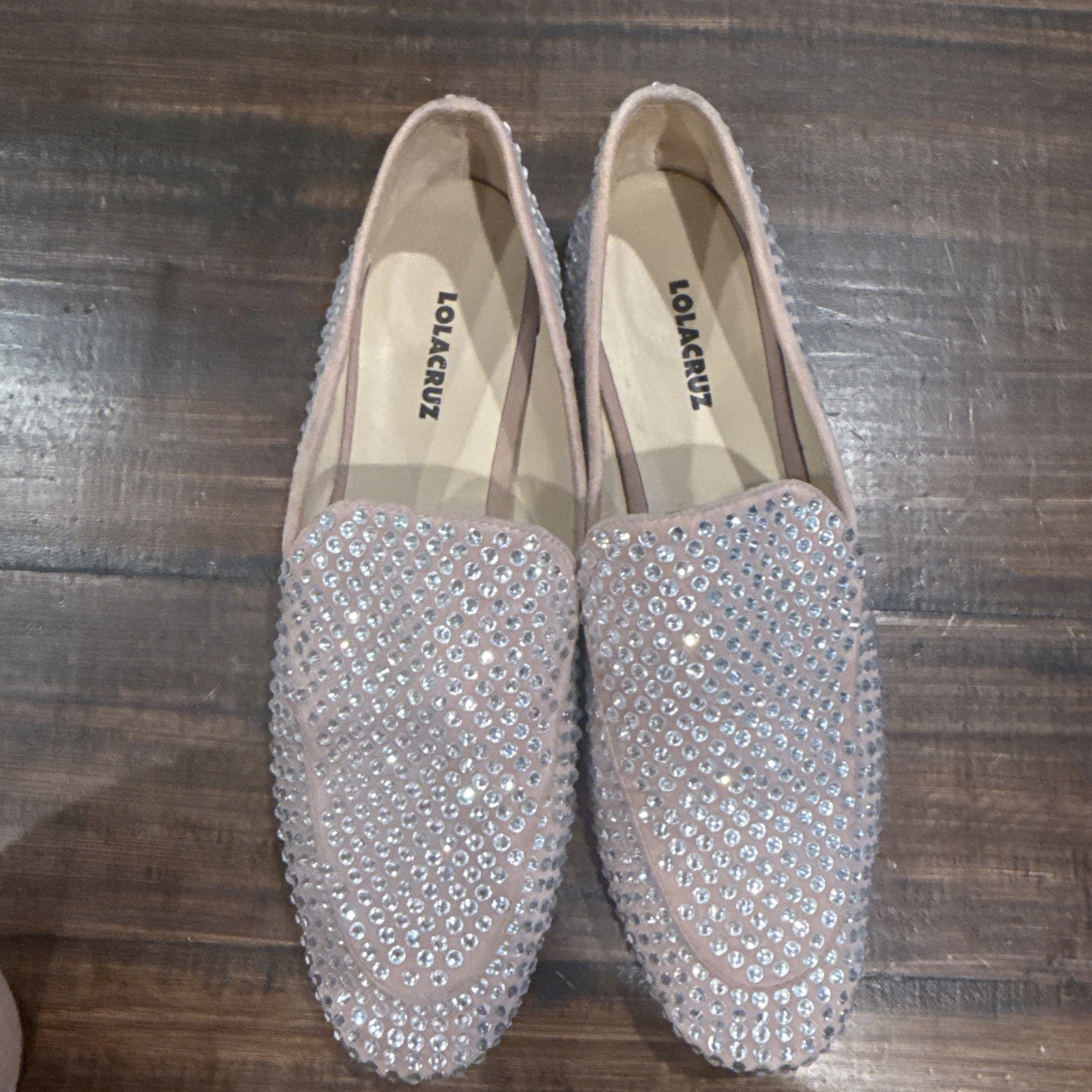 Lola Cruz Pink Rhinestone Loafers Size 40