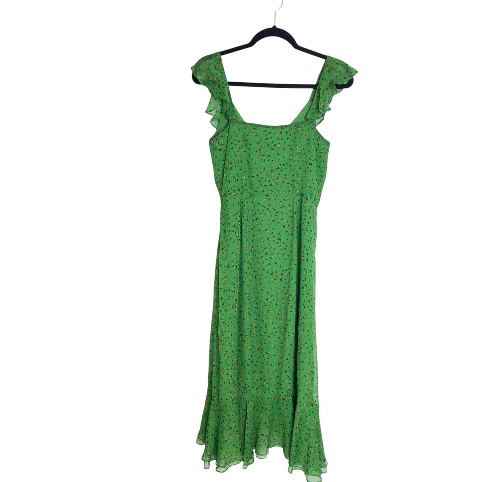 Veronica Beard Amal Ruffled Floral Silk-Chiffon Midi Dress In Green Multi Size 4