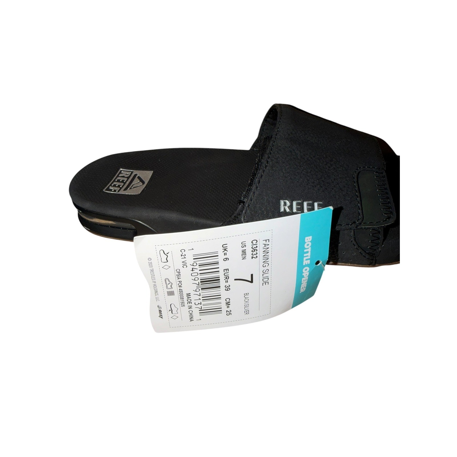 Reef Fanning Slide Mens Black Athletic Sandals Bottle Opener CI3632 Size 7