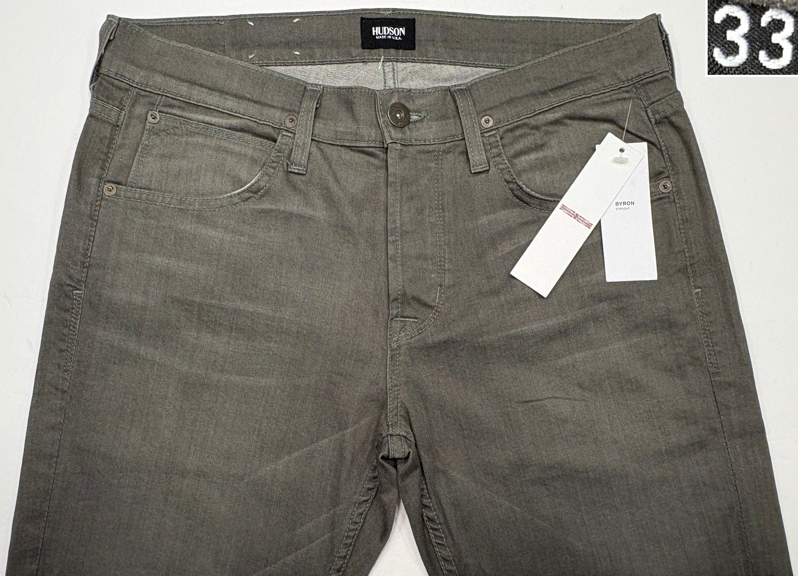 HUDSON BYRON NWT$195 STRAIGHT GREEN JEANS BUTTON FLY 97.5% COTTON USA-MADE SZ 33