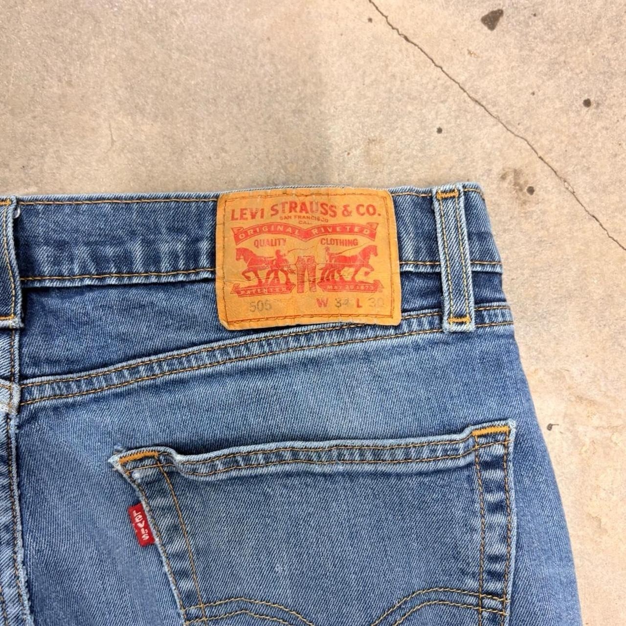 Levis 505 Straight Leg Distressed Faded Light Wash Jeans Blue 34×30