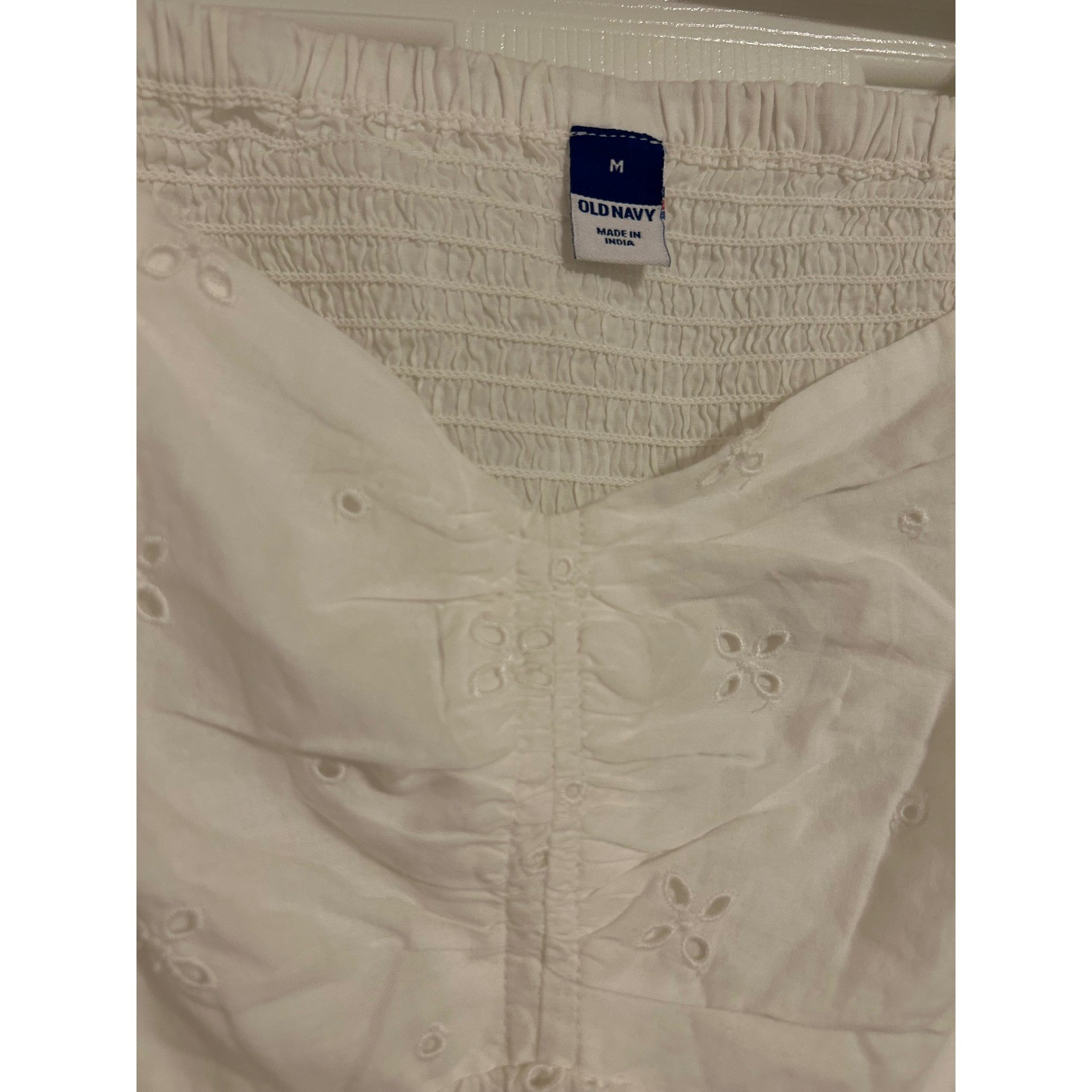 Old Navy Womens White Eyelet Cotton Puff Sleeve Peplum Blouse Top Size M NWT