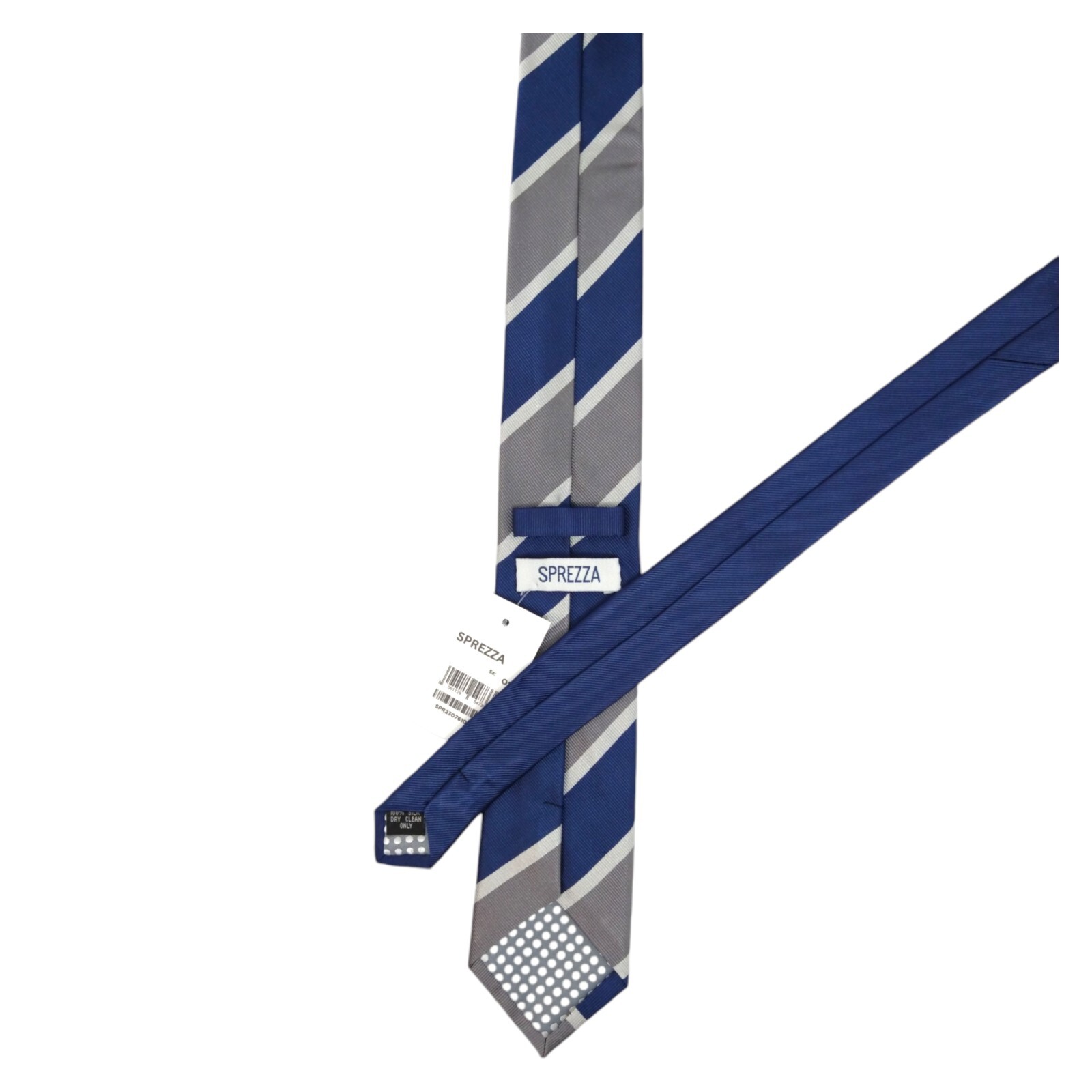SPREZZA Mens Silk Tie Blue Gray White Bar Stripe 2.75 Designer Dress Necktie