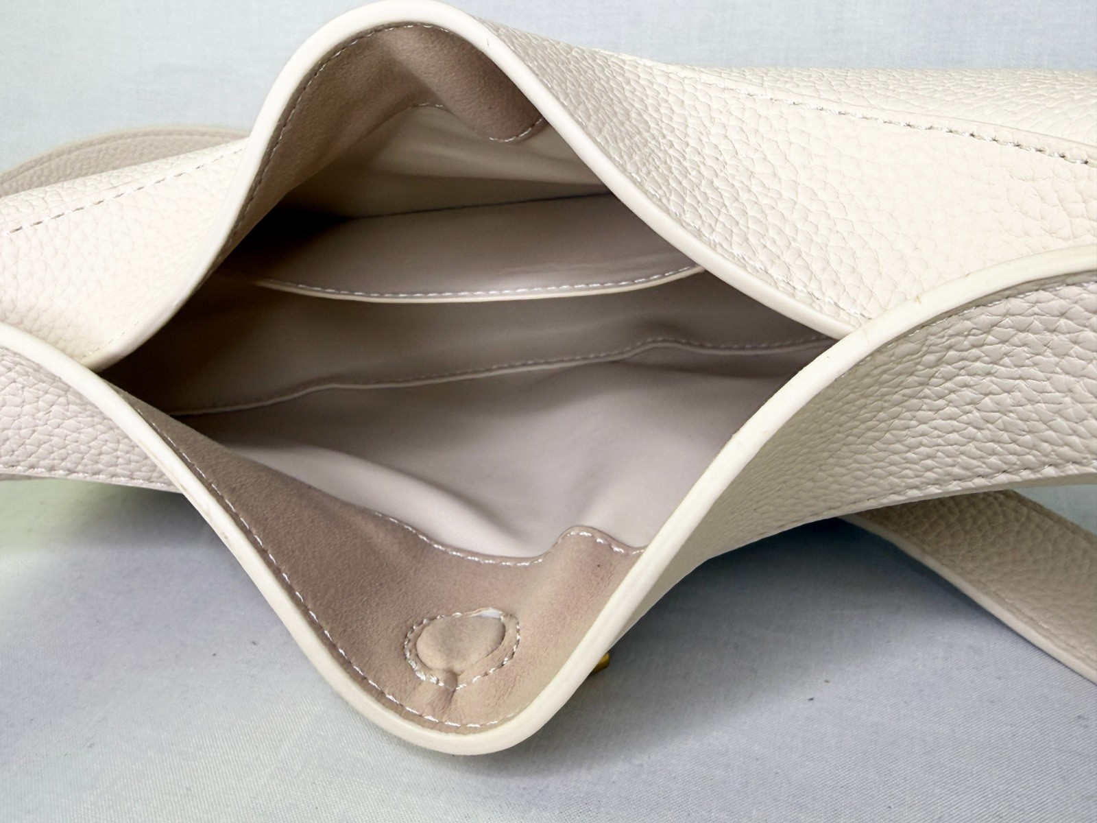 Songmont Pebbled Leather Crescent Hobo Bag Cream Ivory Crossbody Shoulder Purse