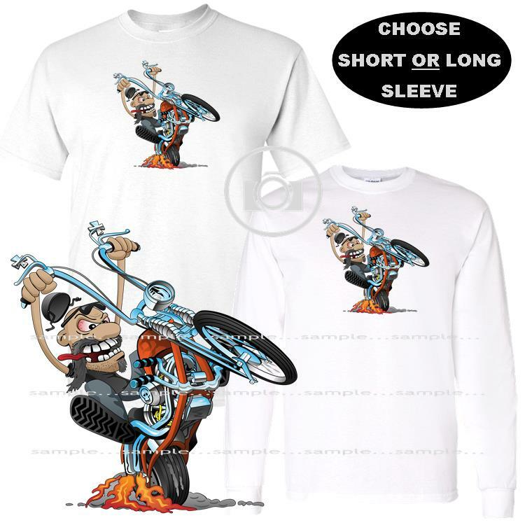 Crazy Funny Biker Gang Dude Chopper Motorcycle Cartoon Car Art T Shirt