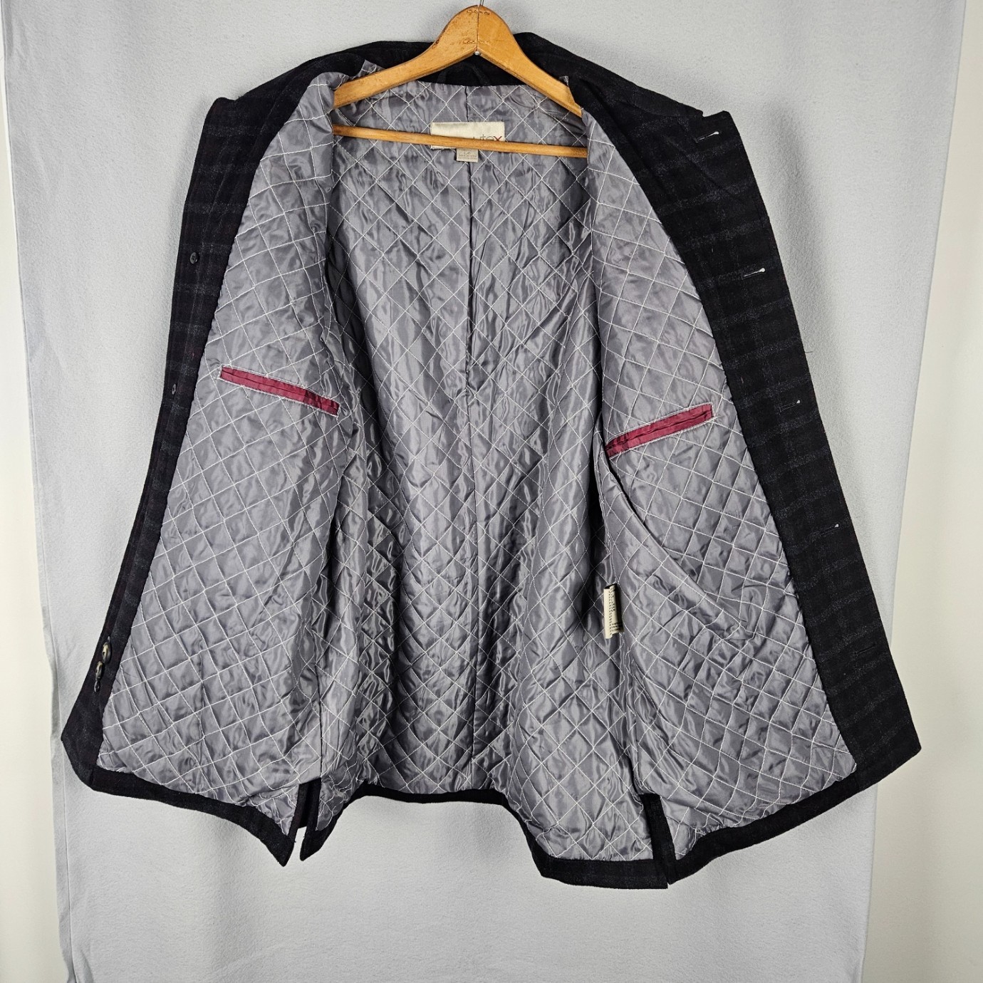 Utex Plaid Wool Shacket Jacket Mens L Burgundy Dark Gray Quilt Lining Insulated