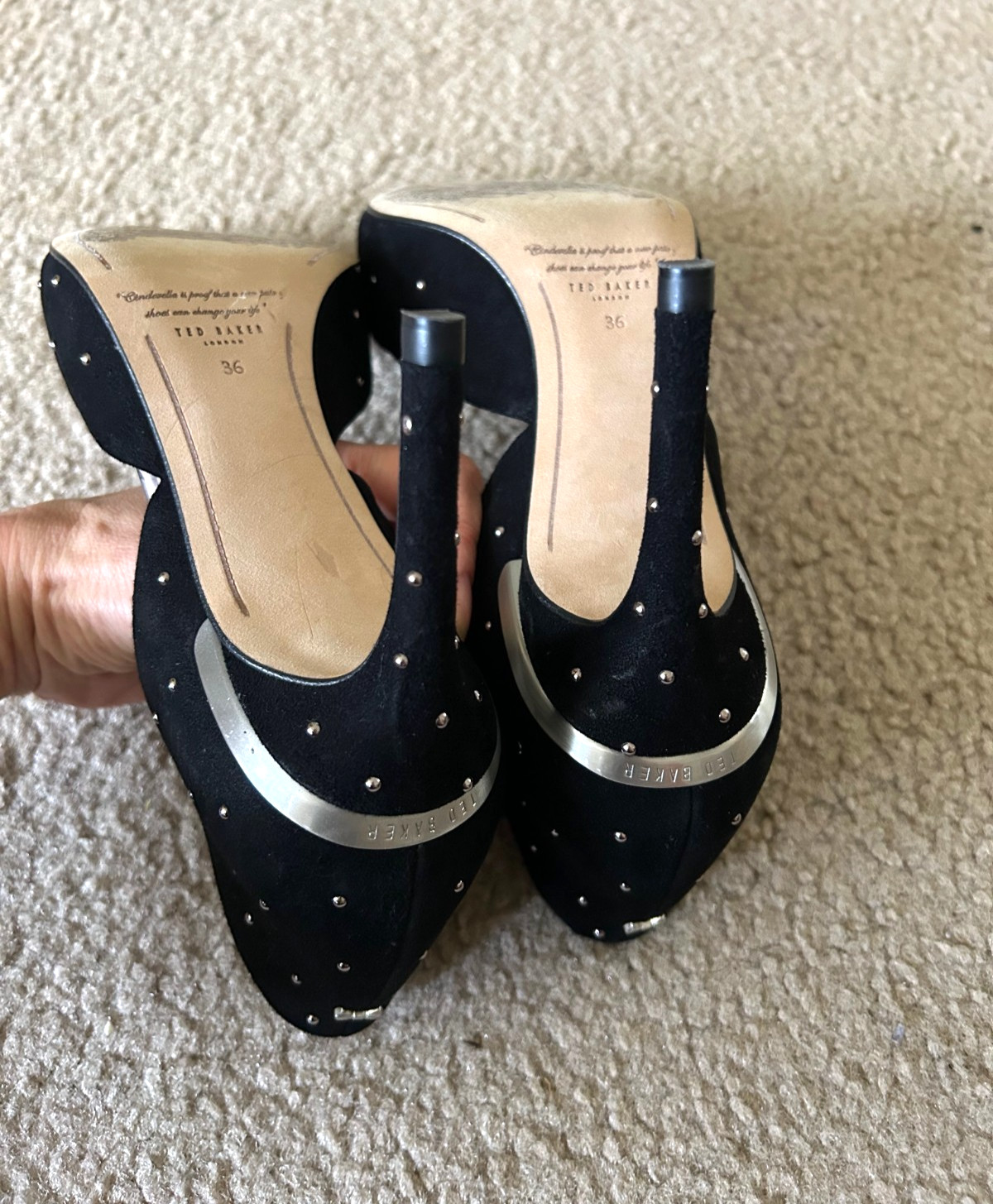 TED BAKER LONDON Zaffi d’Orsay Suede Black Studded Pump Sz 6 / 36 $255