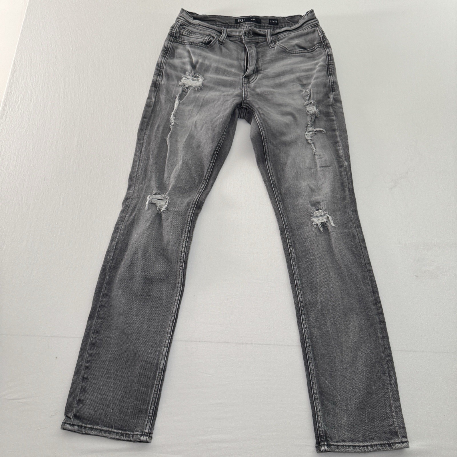 BKE Alec Slim Jeans Mens 31×32 Gray Excellent Distressed Ripped Denim Pants