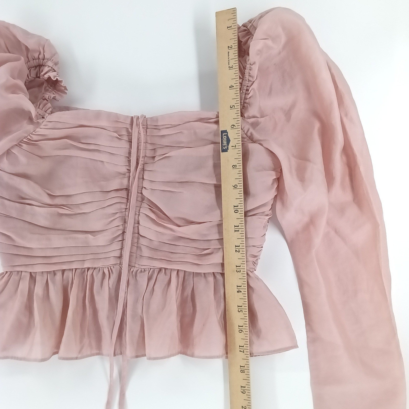 ANTONIO MELANI Ruched Puff Sleeve Peplum Top Dusty Rose Pink Blouse