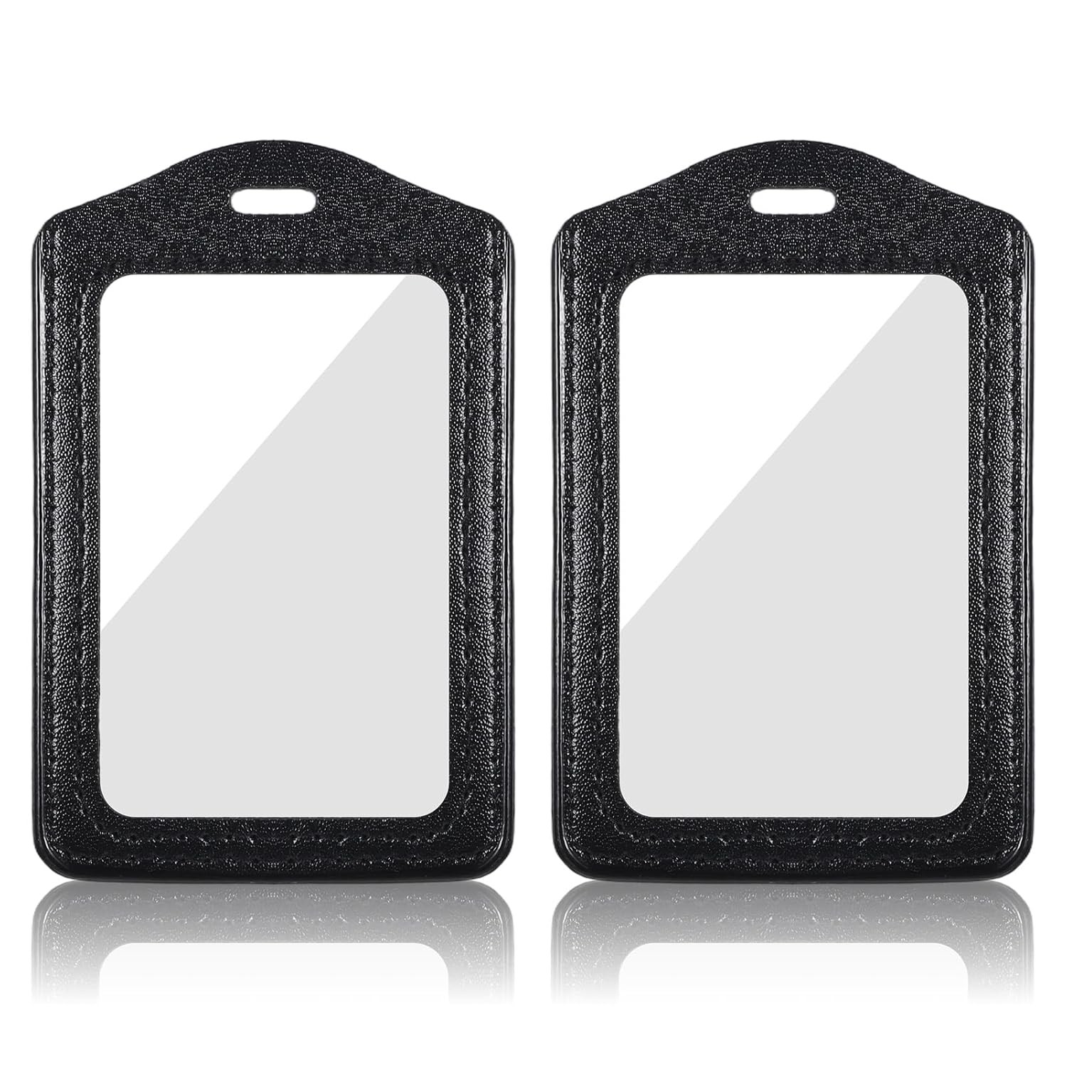 2Pcs Leather ID Badge Holder Double Sided Name Badge Reel for Work Employee