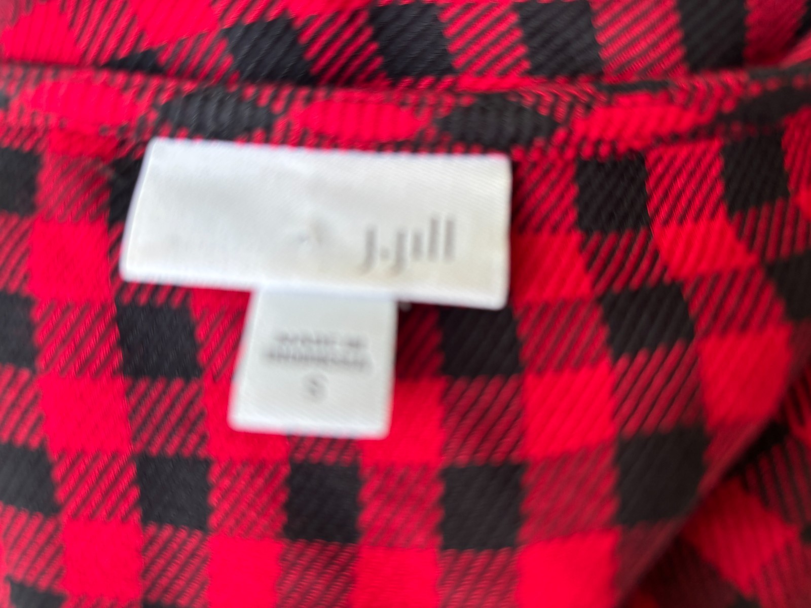 J Jill Buffalo Check Red Black Blouse Shirt long sleeve size S Small